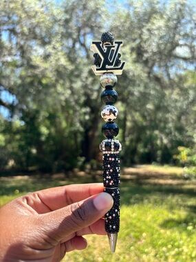 Handcrafted Black and SilverFancy Crystal Beaded Pen with